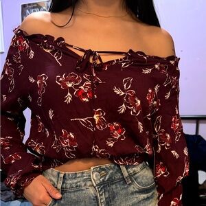 Ardene Red Long Sleeve Crop Blouse
